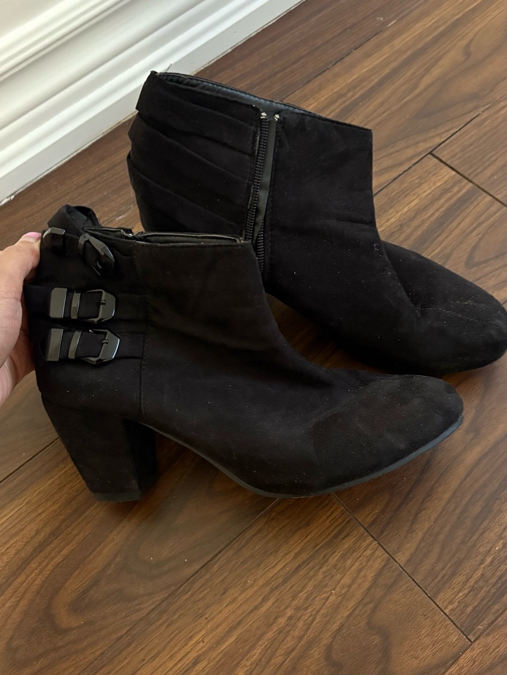Ardene Black Suede-Look Ankle Booties with Buckle Straps